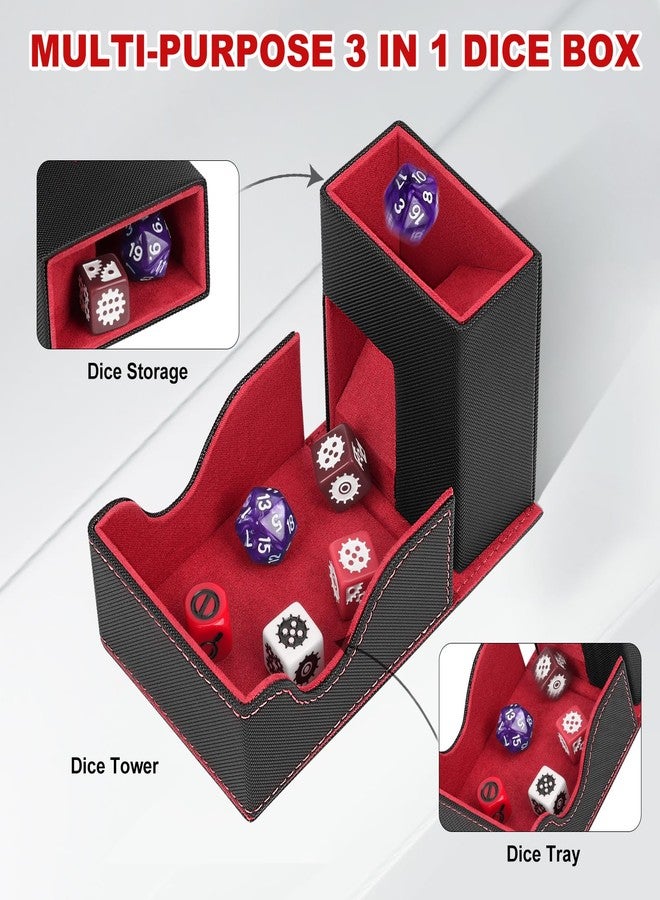 Jaffzora Dice Roller Tower, Magnetic Dice Tray for Rolling, Foldable Leather Dice Organizer Tower Fits for Dungeons & Dragons, MTG DM and Player, Black & Red - Image 3